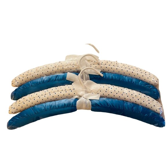 Padded Satin Hangers With Polka Dots  Accents Set Of 6 White Poka dot Blue 16" x - Picture 4 of 4
